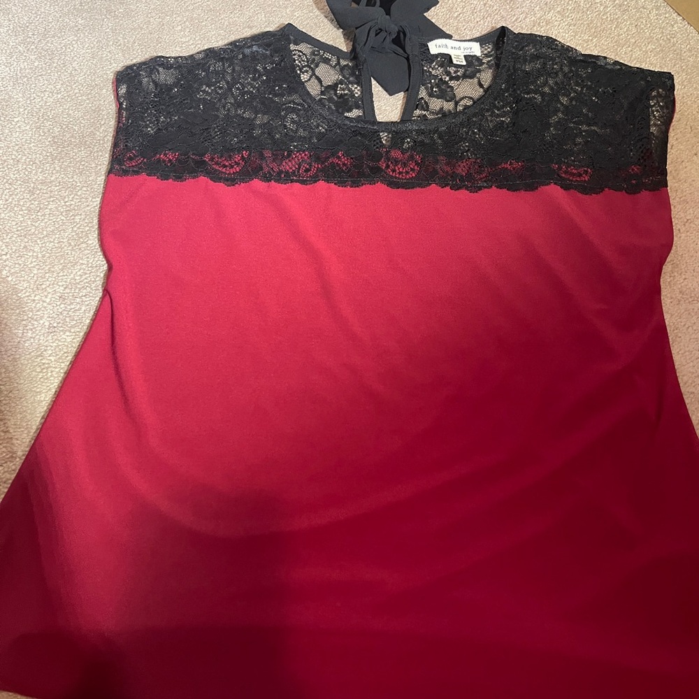 Red Lace Top with Black Accents